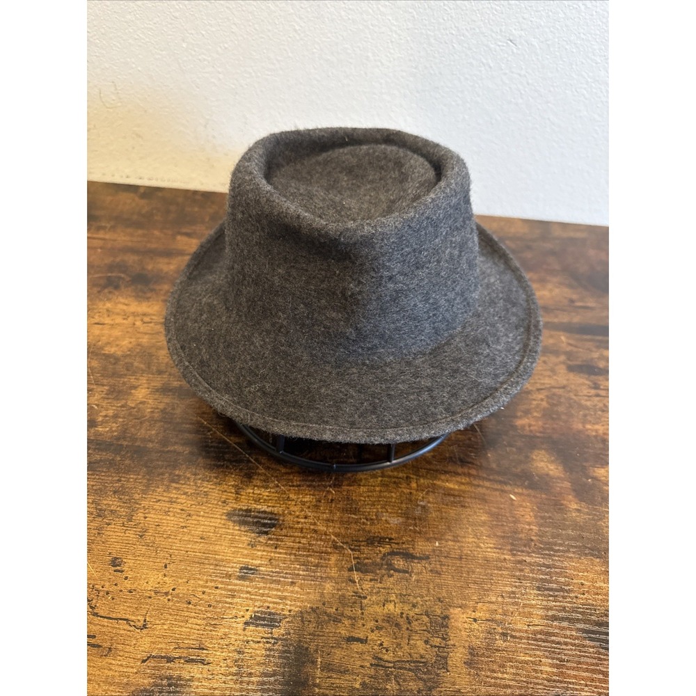 Vintage Planar Fedora Hat – Merino Wool Felt, Size Large, Gray Wide Brim Classic